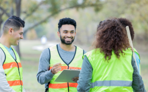 volunteers talking