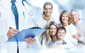 Family doctor with patients