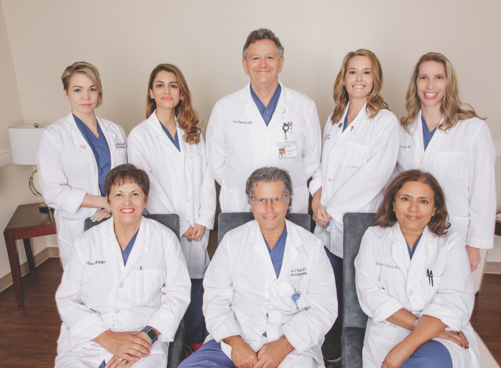 (L to R, Front Row): Judy Fielder, CNM; Jordan Rush, M.D.; Manjeeri Sangvai, M.D.: (L to R, Back Row): Ariel Thomas, M.D.; Vida Strickland, M.D.; Ivan Diamond, M.D.; Amy Wetter, M.D.; Jill Purdie, M.D.