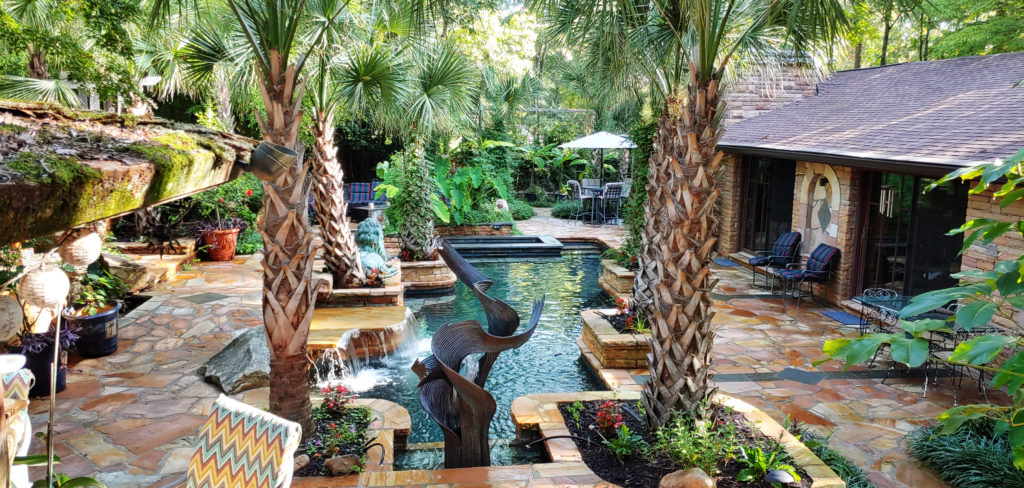 Pool in tropical backyard