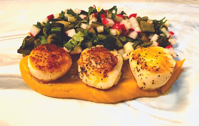 Three scallops dish