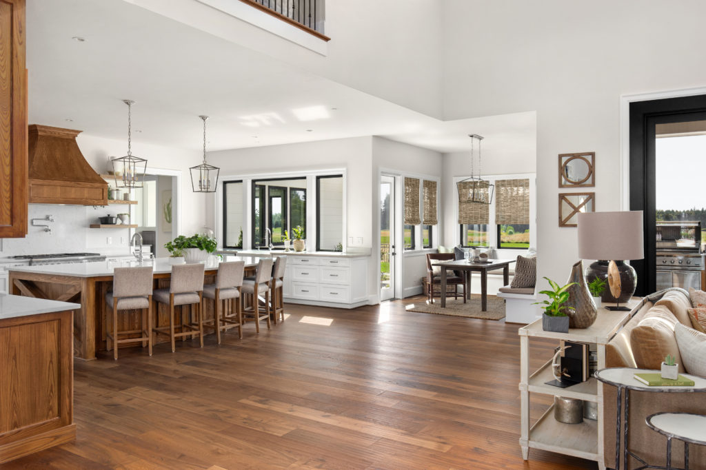 Kitchen with hardwood floors and white walls