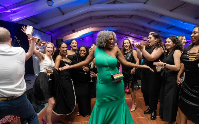 Woman dancing at Mourning Glory Gala